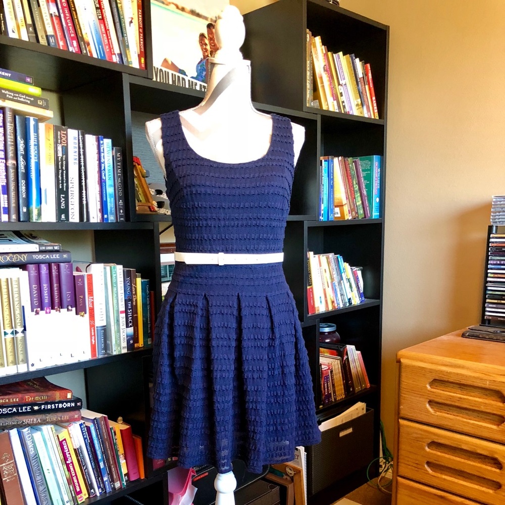 GUESS Navy Pucker Knit Skater Dress
